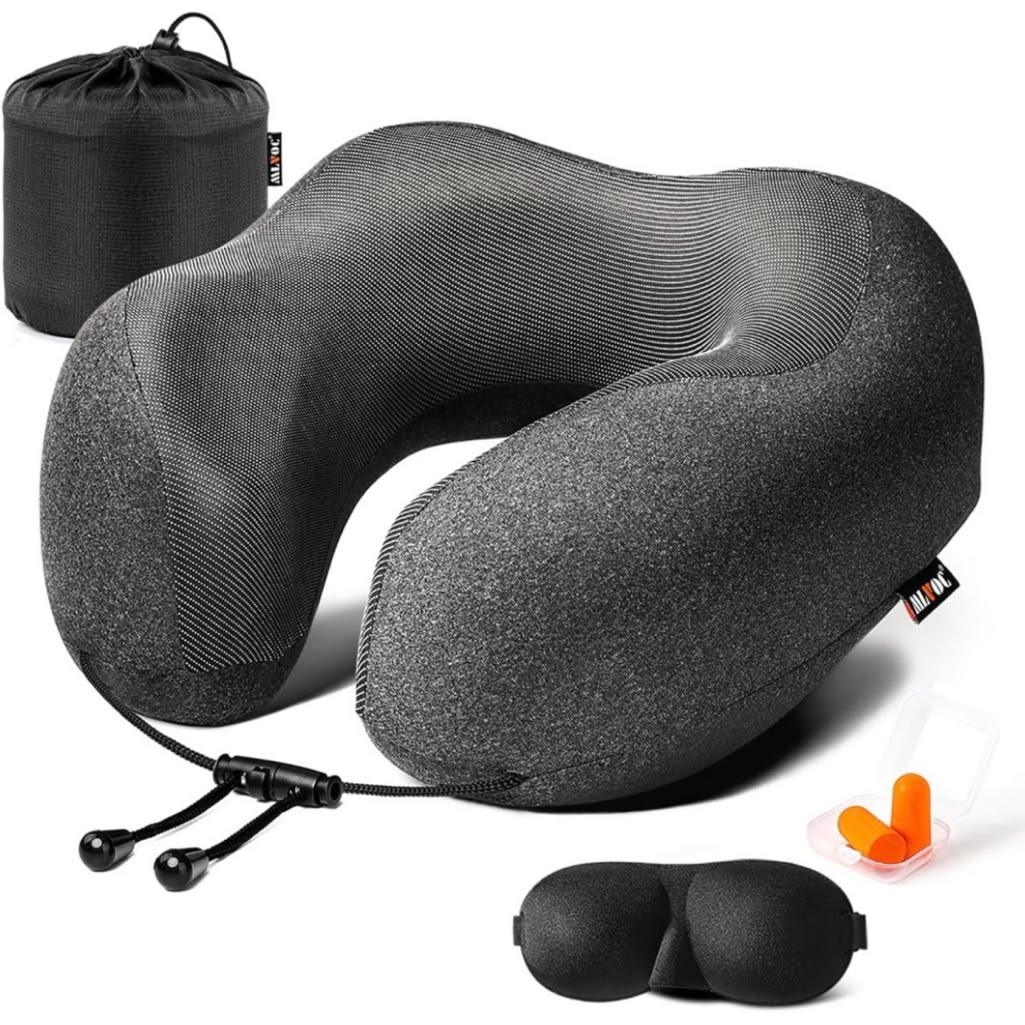 Memory Foam Travel Neck Pillow – Dark Gray