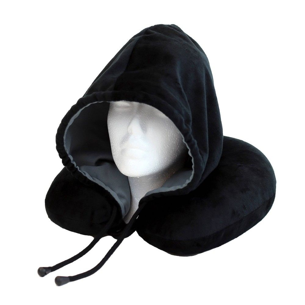 Hooded Travel Neck Pillow – Black